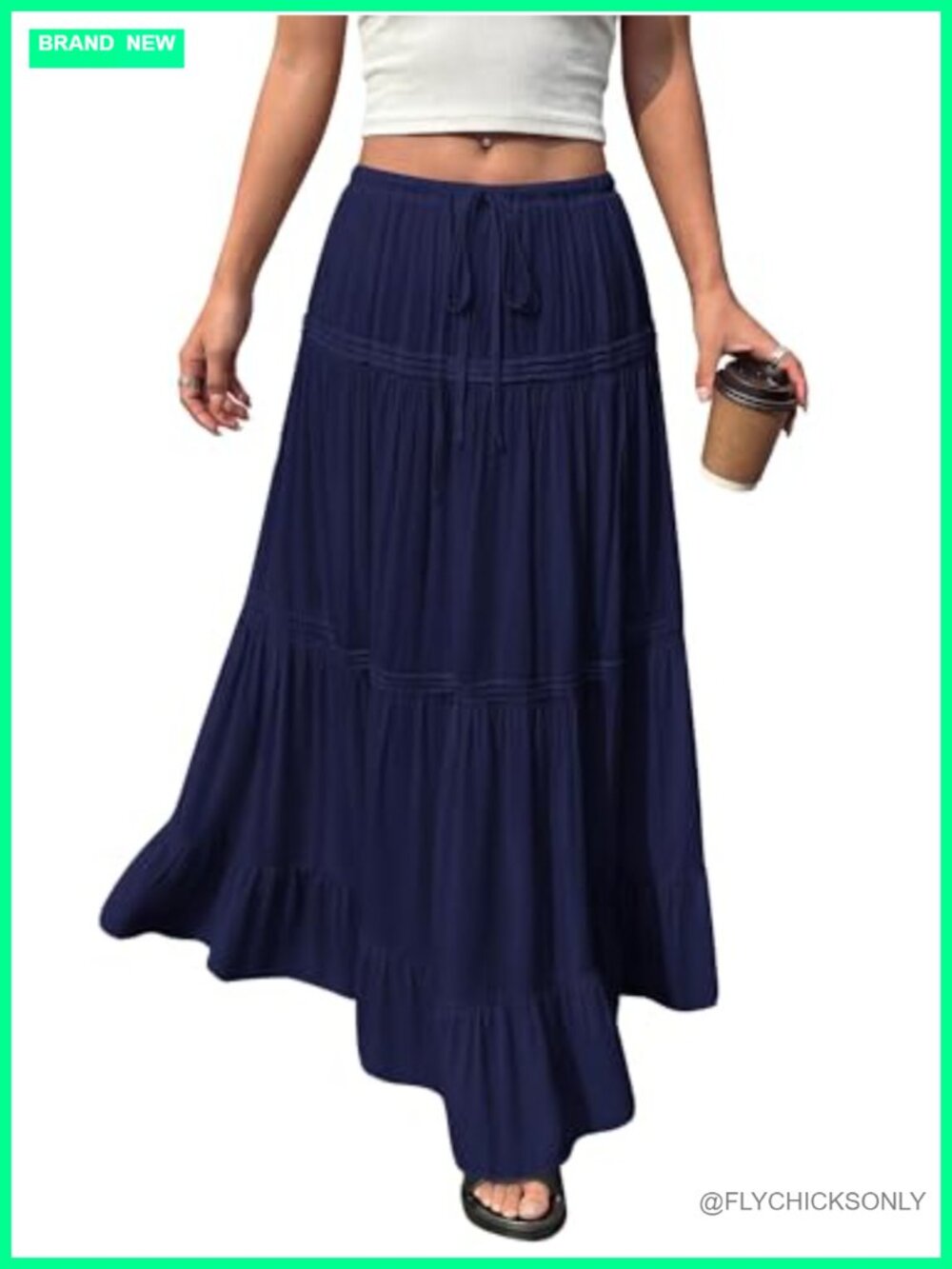 Women's Pleated High Waisted Flowy Maxi Skirt Viscose Boho Beach Vacation